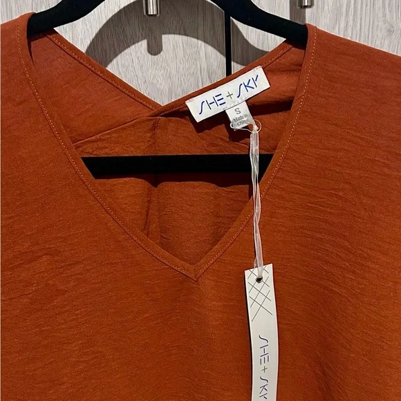 SHE+SKY V-neck, Dolman Sleeve blouse - Burnt Orange - Small - Picture 2 of 5